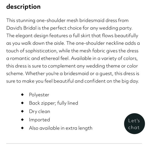 David’s Bridal Mesh One-Shoulder Dress with Full Skirt Iris color Size 0 - Picture 4 of 10